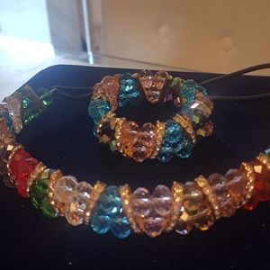 Set of multi color fashion jewelry.